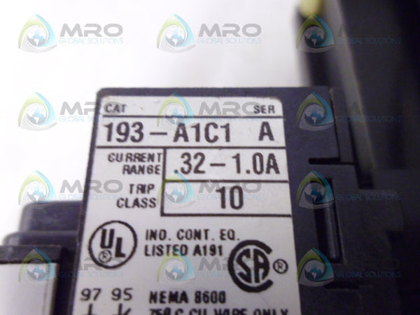 ALLEN BRADLEY 100-A09NZ3 SER. B CONTACTOR AND 193-AIE SER. A UNMP