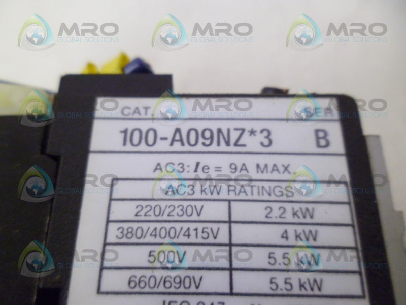 ALLEN BRADLEY 100-A09NZ3 SER. B CONTACTOR AND 193-AIE SER. A UNMP