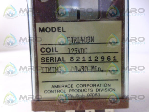AGASTAT FTR14P3N RELAY 125VDC NSMP