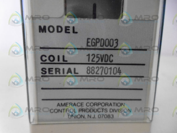 AGASTAT EGPD003 RELAY 125VDC NSMP