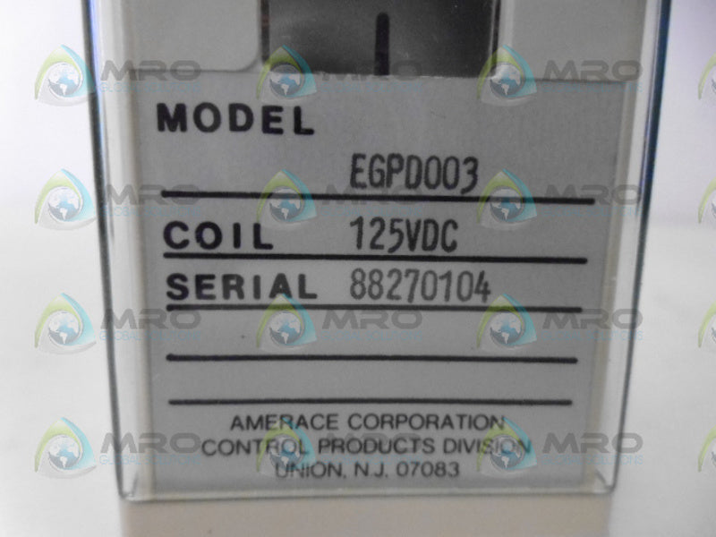 AGASTAT EGPD003 RELAY 125VDC NSMP