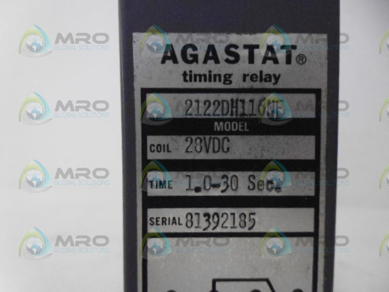 AGASTAT 2122DH116NF TIMING RELAY 28VDC (1-30 SECONDS) UNMP