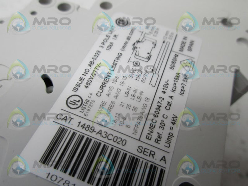 ALLEN BRADLEY 1489-A3C020 CIRCUIT BREAKER NSMP
