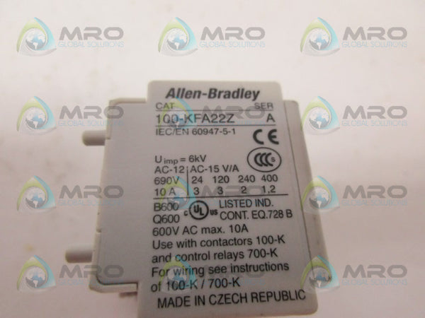 ALLEN BRADLEY 100-KFA22Z AUXILIARY CONTACT BLOCK UNMP