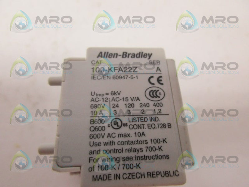 ALLEN BRADLEY 100-KFA22Z AUXILIARY CONTACT BLOCK UNMP
