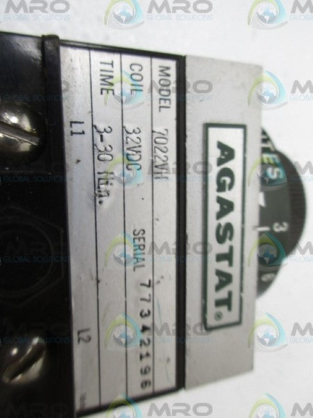 AGASTAT 7022VH TIMING RELAY 3-30 MIN. UNMP