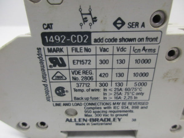 ALLEN BRADLEY 1492-CD2G040 SER. A CIRCUIT BREAKER  UNMP