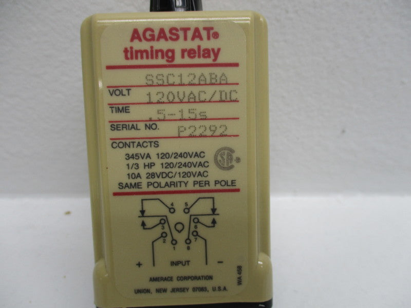 AGASTAT SSC12ABA TIMING RELAY .5-15 SEC. NSMP