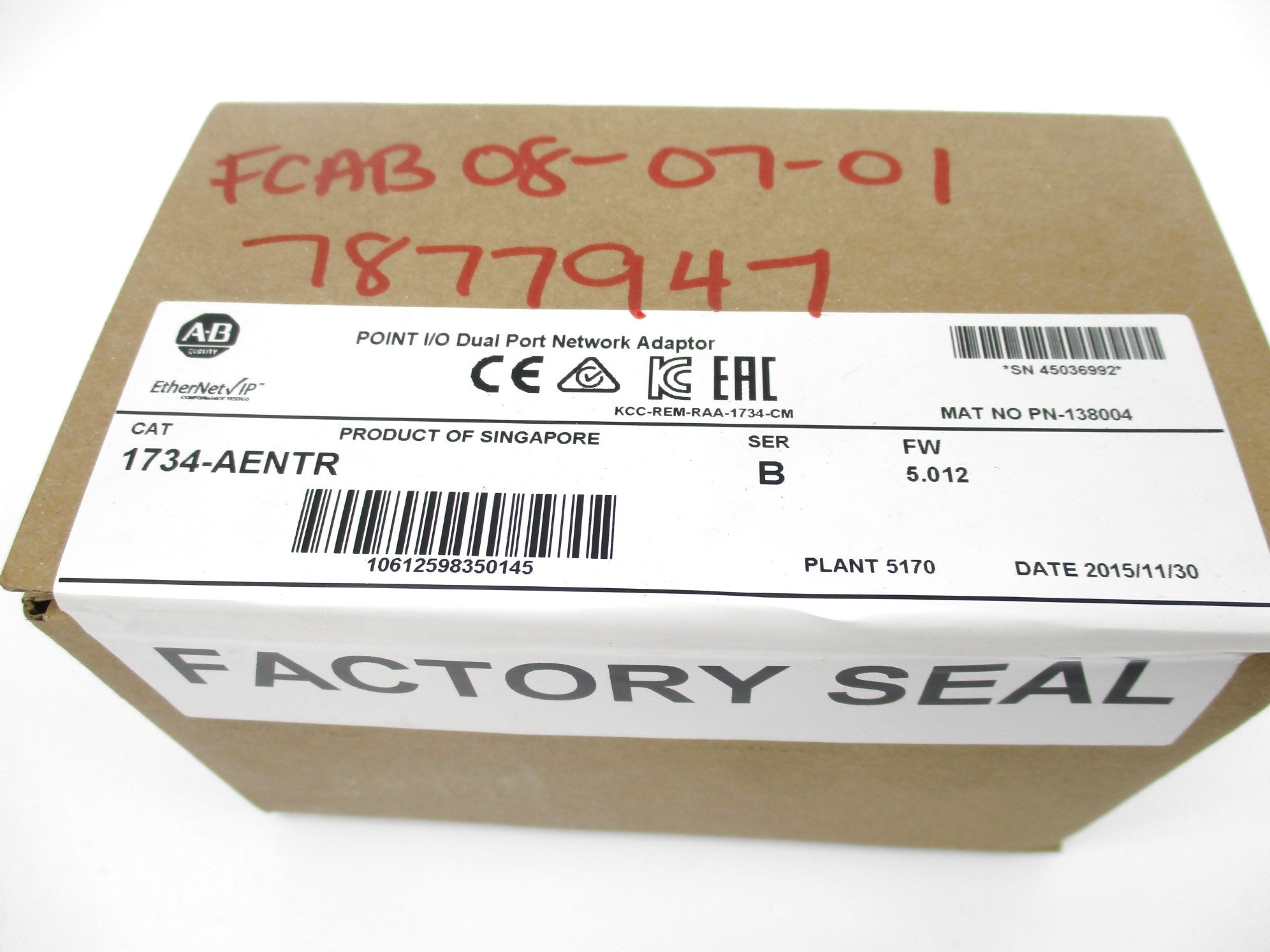 ALLEN BRADLEY 1734-AENTR SER. B F/W 5.012 DATE: 2015 NSFS