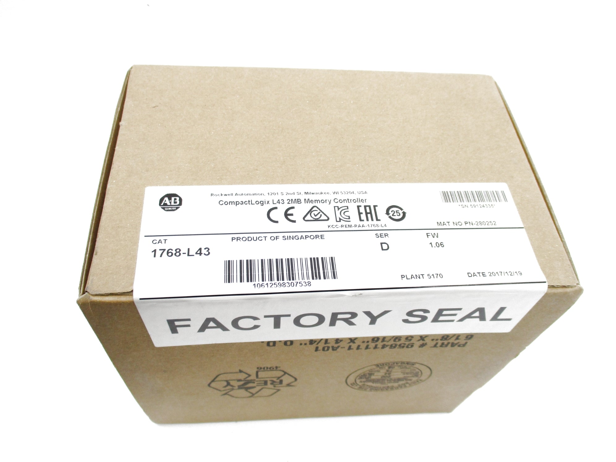 ALLEN BRADLEY 1768-L43 SER. D F/W 1.06 DATE: 2017 NSFS