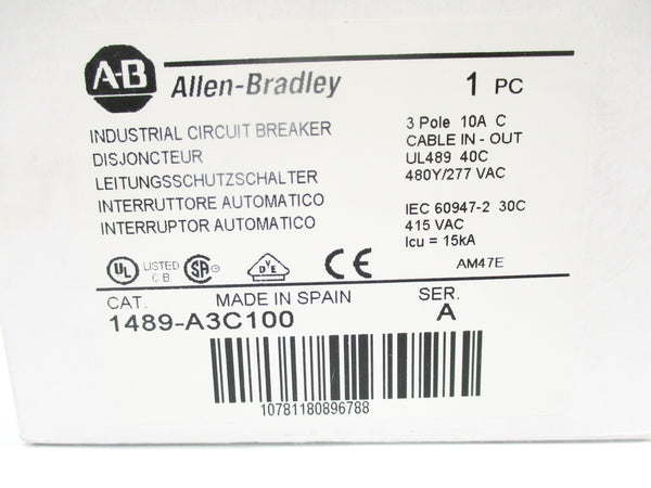 ALLEN BRADLEY 1489-A3C100 SER. A 480/277V 10A NSMP