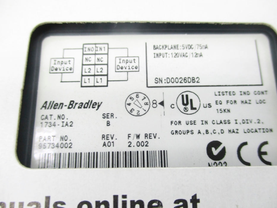 ALLEN BRADLEY 1734-IA2 SER. B F/W 2.002 NSMP