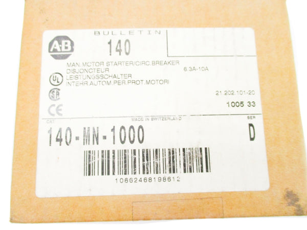 ALLEN BRADLEY 140-MN-1000 SER. D 690V 6.3-10.0A (BR/WH) NSMP