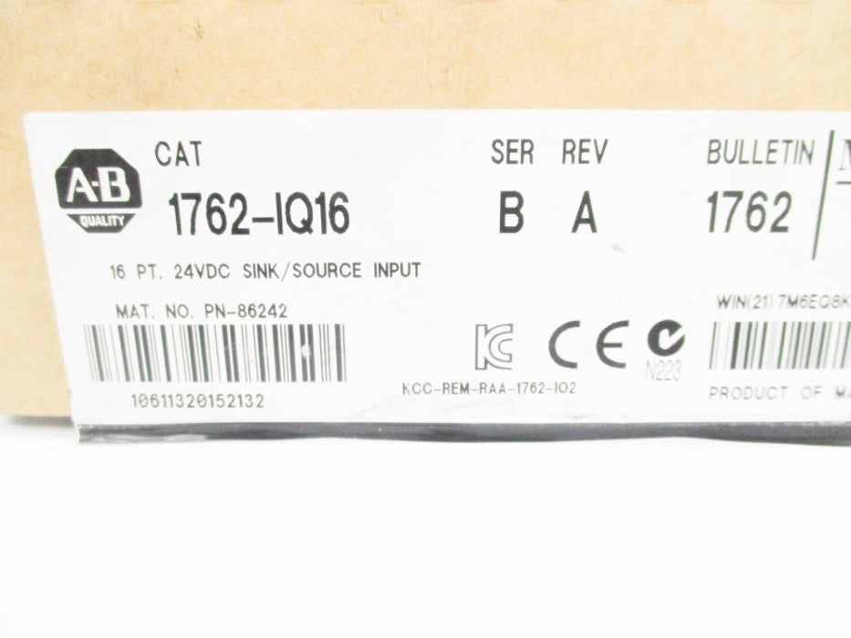 ALLEN BRADLEY 1762-IQ16 SER. B 24VDC NSMP