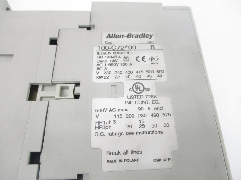ALLEN BRADLEY 100-C72D00 SER. B 110/120V 100A NSNP