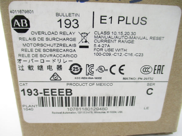 ALLEN BRADLEY 193-EEEB SER. C 600V 5.4-2.7A (BR/WH) NSMP