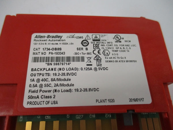 ALLEN BRADLEY 1734-OB8S SER. B 19.2-28.8VDC 8A UNMP