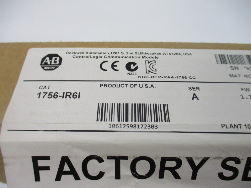 ALLEN BRADLEY 1756-IR6I SER. A F/W 1.12 DATE: 2019 NSFS