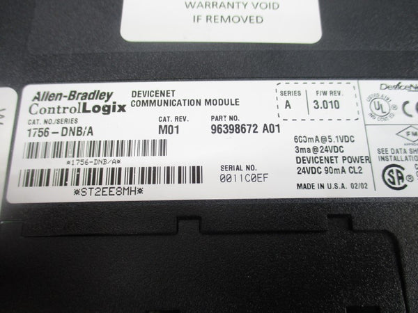 ALLEN BRADLEY 1756-DNB SER. A F/W 3.010 24VDC REV. M01 NSNP