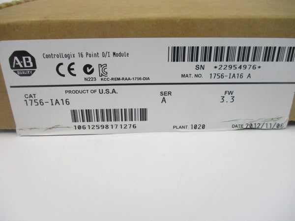 ALLEN BRADLEY 1756-IA16 SER. A F/W 3.3 24VDC (NO DOOR) NSMP