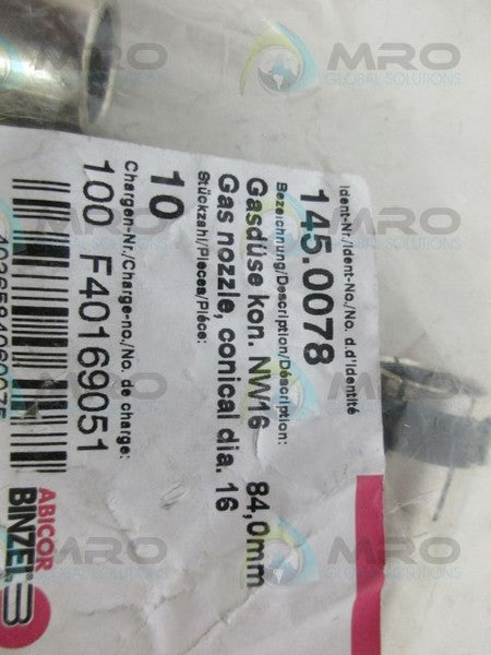 ABICOR BINZEL 145.0078 PK OF 10 GAS NAZZLE CONICAL NSMP