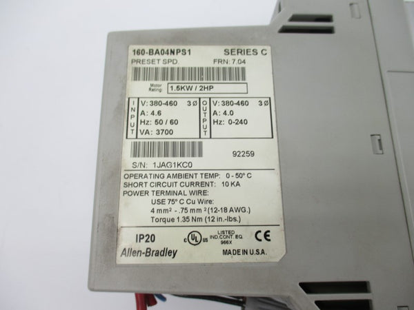 ALLEN BRADLEY 160-BA04NPS1 SER. C F/W 7.04 380-460V 4.6A UNMP