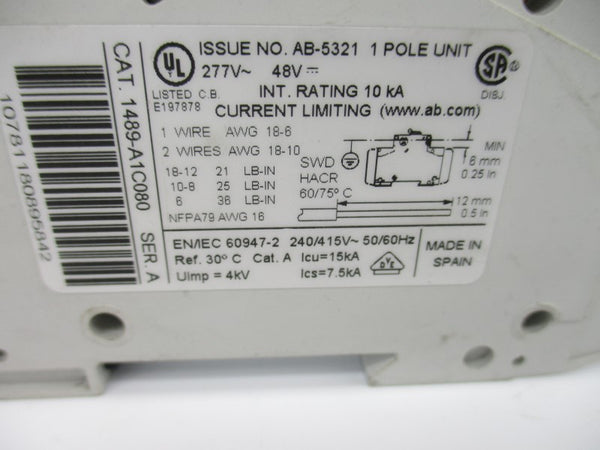 ALLEN BRADLEY 1489-A1C080 SER. A 277V 8A NSNP