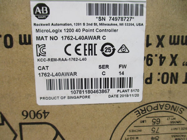 ALLEN BRADLEY 1762-L40AWAR SER. C F/W 14 100-120VAC NSMP