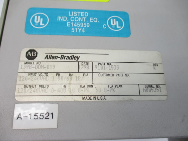 ALLEN BRADLEY 1398-DDM-019 120/240VAC 18A REV. K UNMP