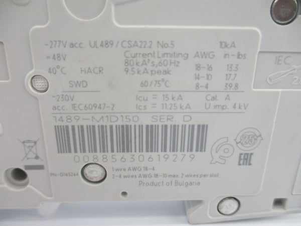 ALLEN BRADLEY 1489-M1D150 SER. D 277V 15A NSNP
