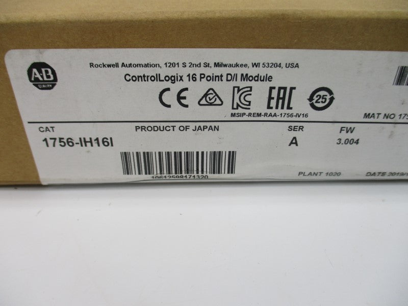 ALLEN BRADLEY 1756-IH16I SER. A F/W 3.004 DATE: 2019 NSFS