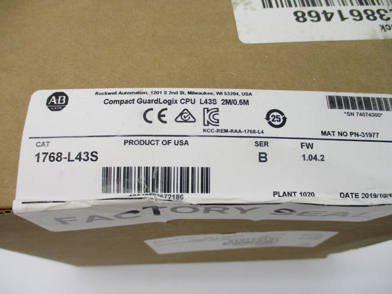 ALLEN BRADLEY 1768-L43S SER. B F/W 1.04.2 DATE: 2019 NSFS
