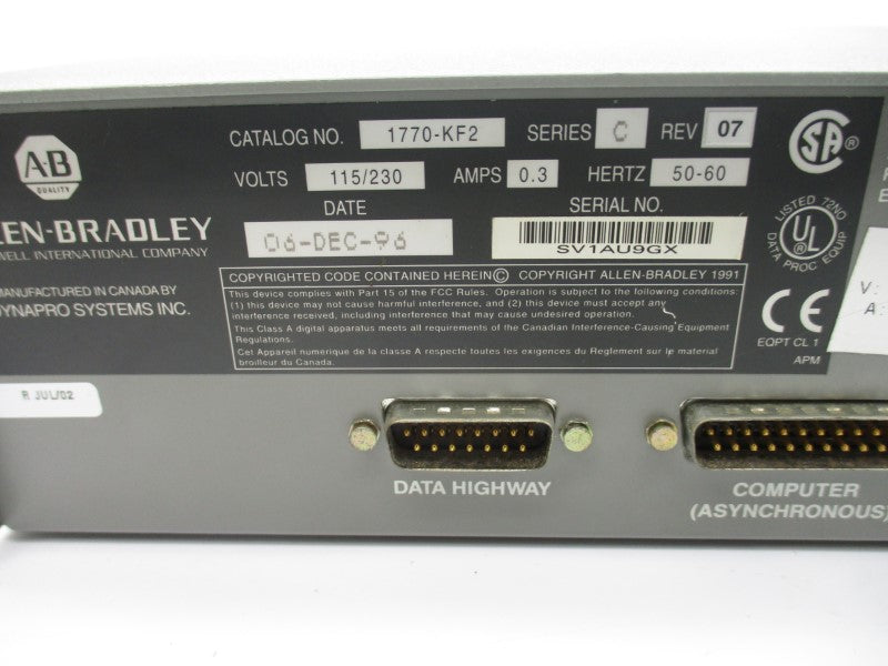 ALLEN BRADLEY 1770-KF2 SER. C 115/230V 0.3A REV. 07 NSNP