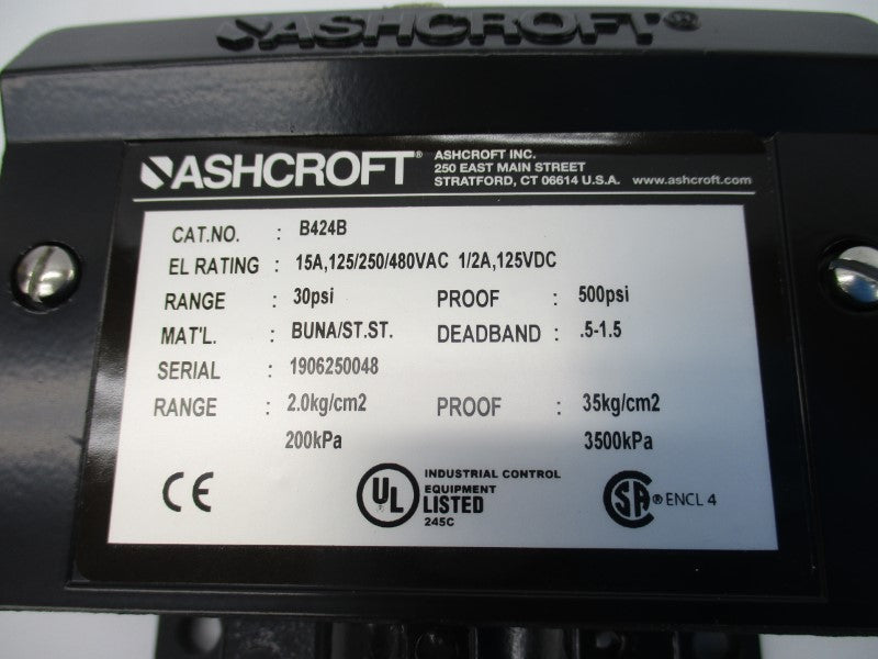 ASHCROFT B424B 480VAC 15A 30PSI NSNP
