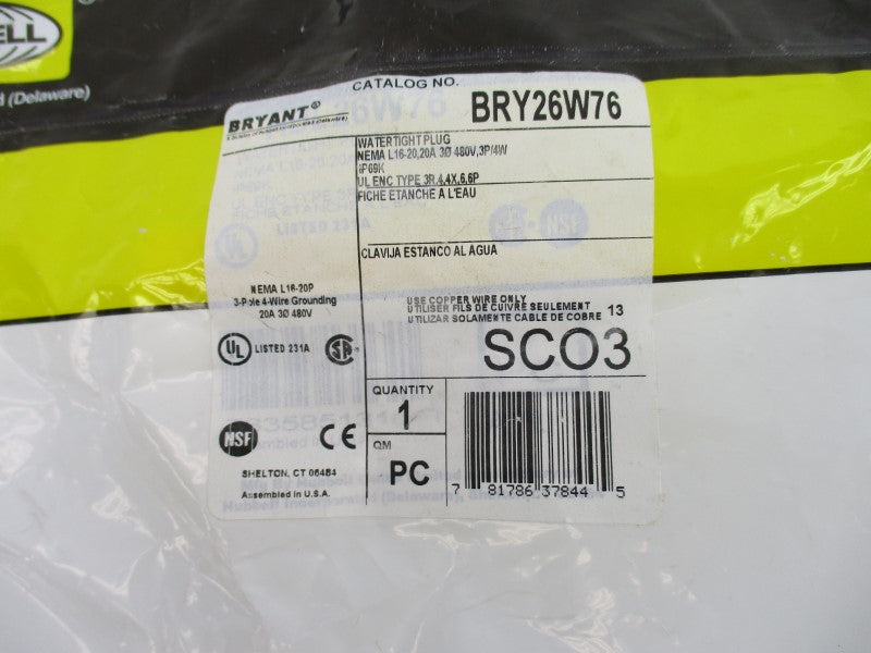 HUBBELL BRY26W76 480V 20A NSMP