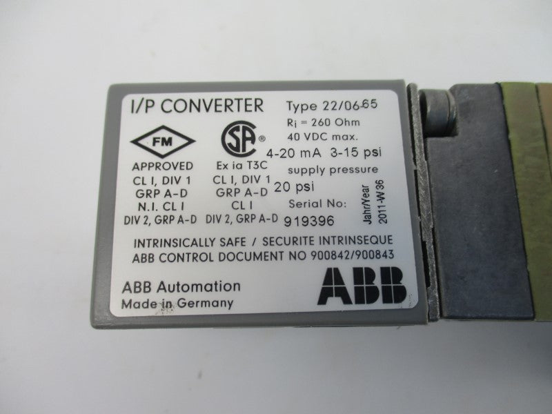 ABB 22/06-65 TEIP11-PS 40VDC 3-15PSI (AS PICTURED) NSNP