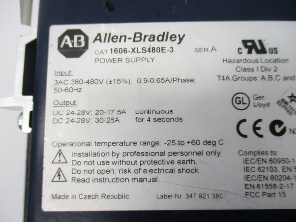 ALLEN BRADLEY 1606-XLS480E-3 SER. A 380-480V 0.9-0.65A NSNP