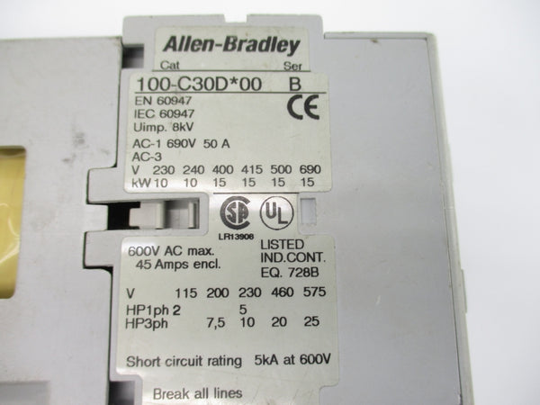 ALLEN BRADLEY 100-C30DJ00 SER. B 24VDC 50A (AS PICTURED) NSNP
