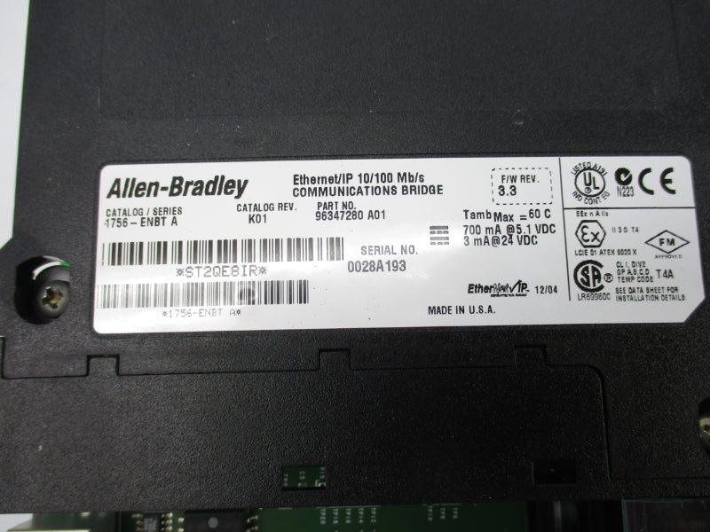 ALLEN BRADLEY 1756-ENBT SER. A F/W 3.3 24VDC (NO DOOR) NSNP