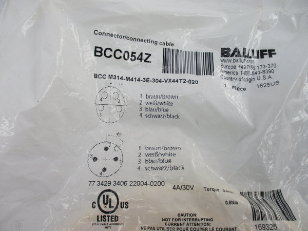 BALLUFF BCC054Z BCCM314-M414-3E-304-VX44T2-020 30V 4A NSMP