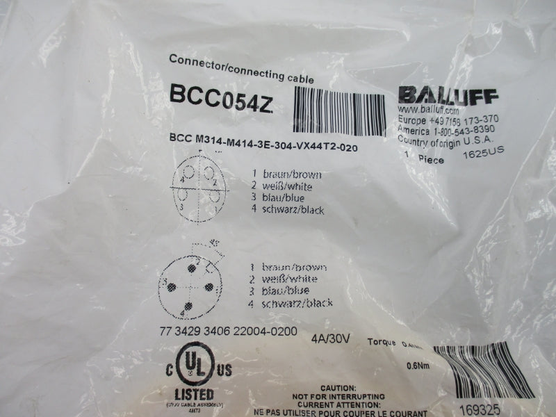 BALLUFF BCC054Z BCCM314-M414-3E-304-VX44T2-020 30V 4A NSMP