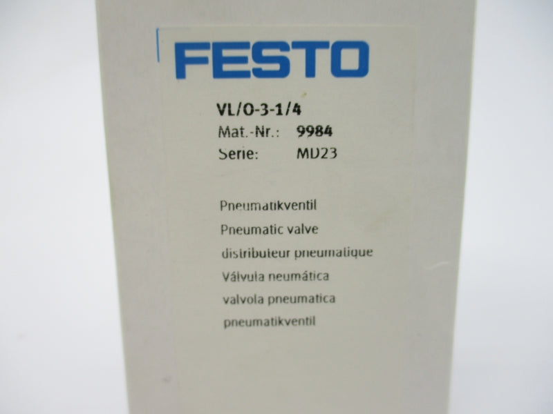FESTO VL/O-3-1/4 9984 -14.4-145PSI NSMP