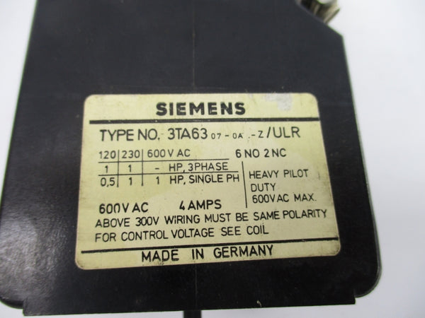SIEMENS 3TA6307-0A-Z/ULR 110V 4A NSNP