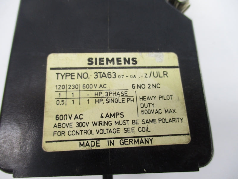SIEMENS 3TA6307-0A-Z/ULR 110V 4A NSNP