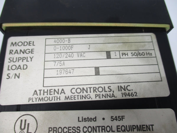 ATHENA CONTROLS 4000-B 120/240VAC 7/5A 0-1000'F NSNP