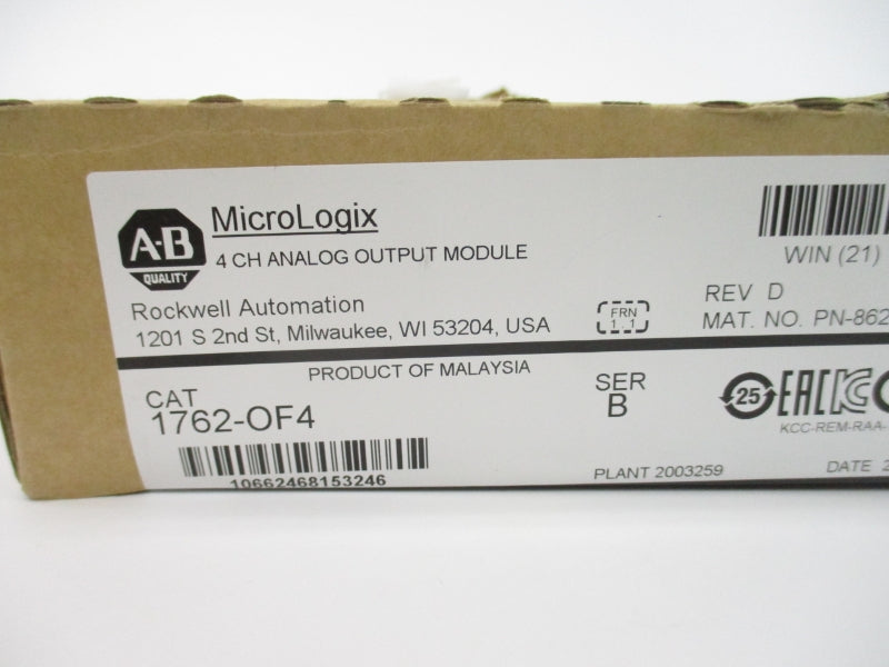 ALLEN BRADLEY 1762-OF4 SER. B F/W 1.1 24VDC 0.165A NSMP