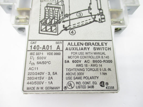 ALLEN BRADLEY 140-A01 SER. A 600VAC 5A NSNP