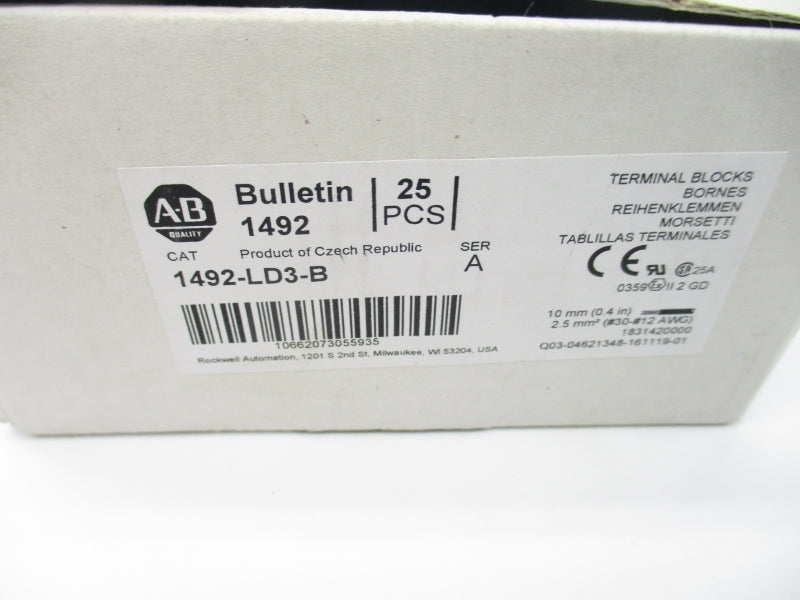 ALLEN BRADLEY 1492-LD3-B SER. A (PKG OF 25) (WH) NSMP