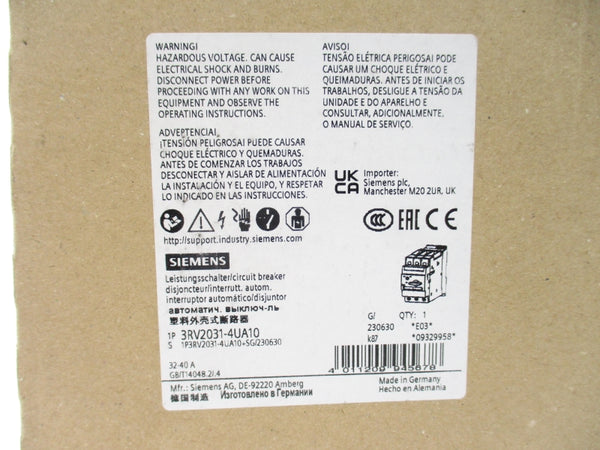 SIEMENS 3RV2031-4UA10 600V 32-40A NSMP