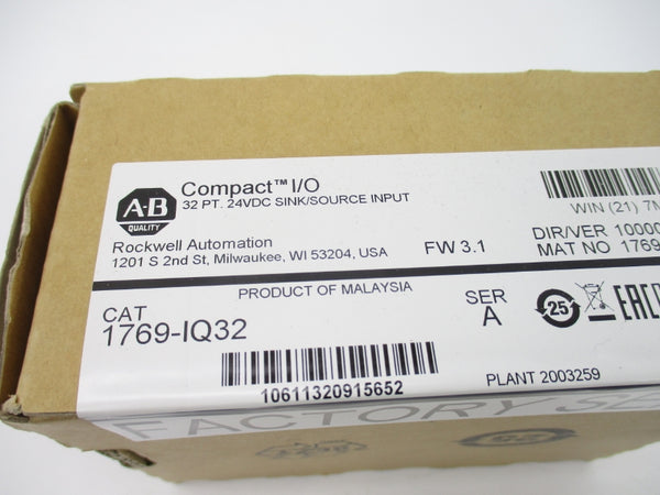 ALLEN BRADLEY 1769-IQ32 SER. A F/W 3.1 DATE: 2018 NSFS